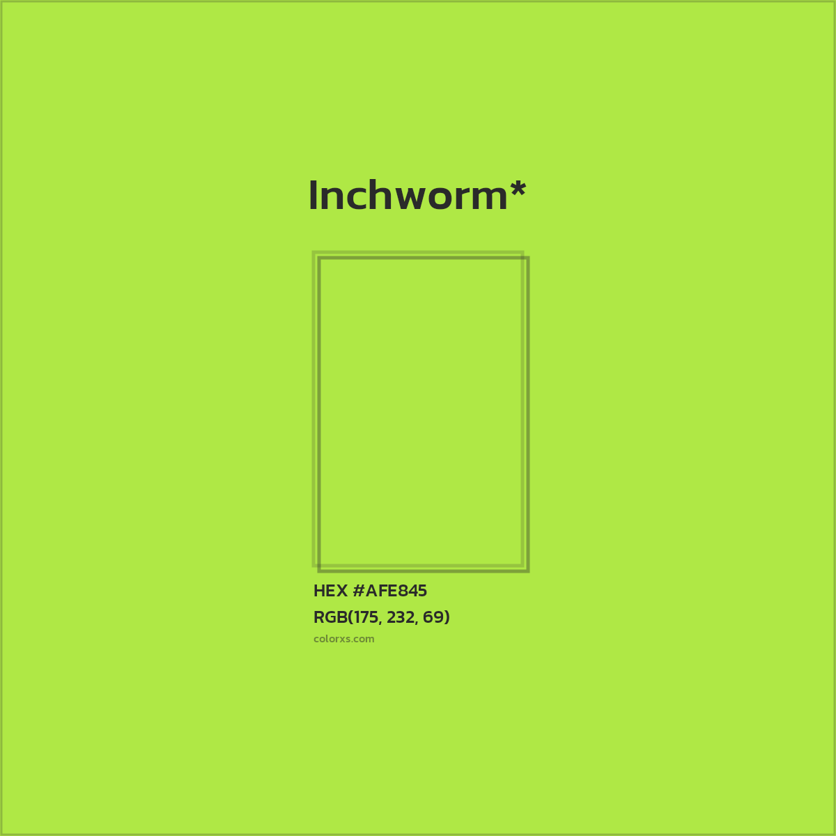 #AFE845 hex color. RGB, RYB, CMYK, HSL, HSV codes and color conversions. Matching color names, palettes, paints.