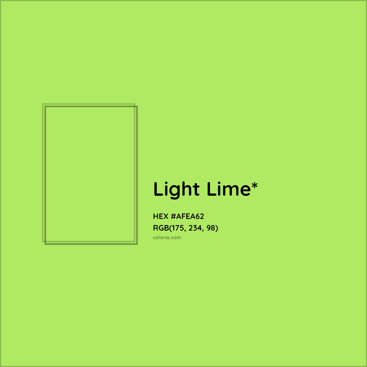 #AFEA62 hex color. RGB, RYB, CMYK, HSL, HSV codes and color conversions. Matching color names, palettes, paints.