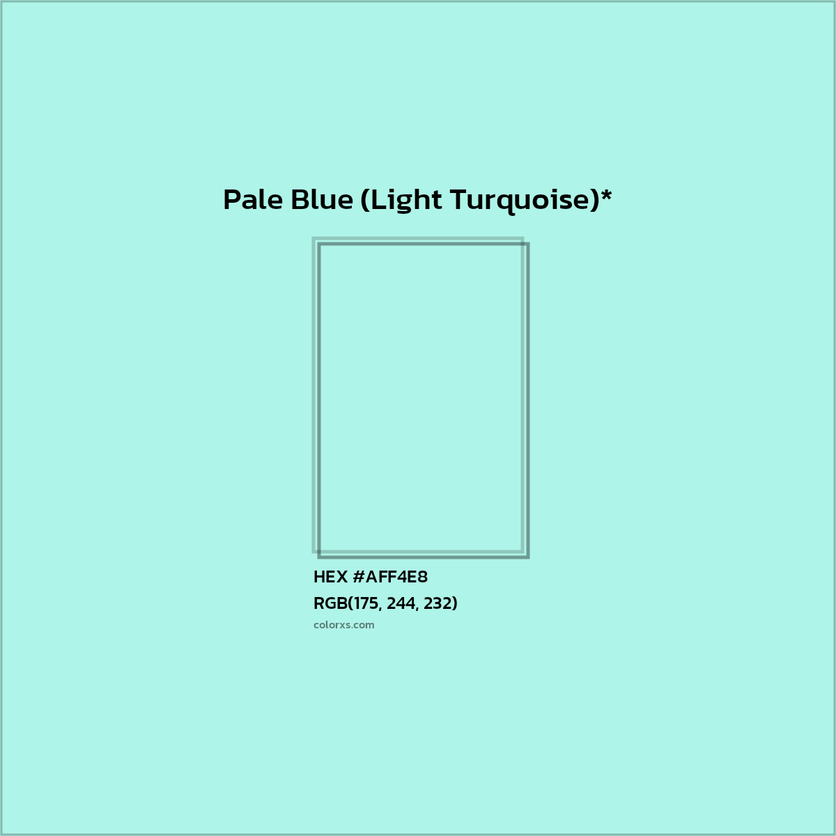 #AFF4E8 hex color. RGB, RYB, CMYK, HSL, HSV codes and color conversions. Matching color names, palettes, paints.