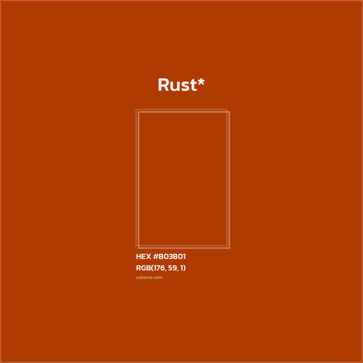 #B03B01 hex color. RGB, RYB, CMYK, HSL, HSV codes and color conversions. Matching color names, palettes, paints.