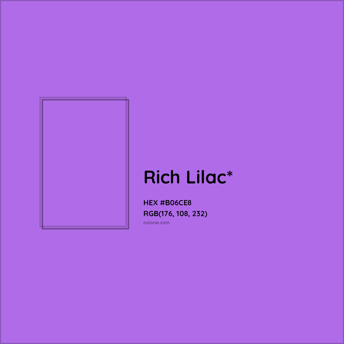 #B06CE8 hex color. RGB, RYB, CMYK, HSL, HSV codes and color conversions. Matching color names, palettes, paints.