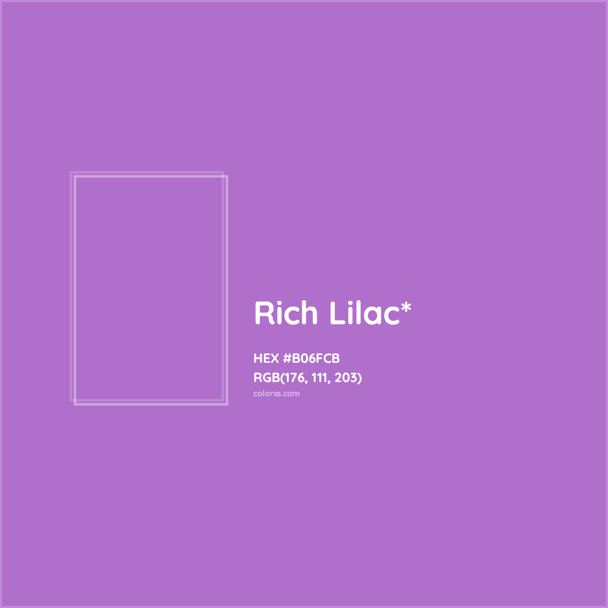 #B06FCB hex color. RGB, RYB, CMYK, HSL, HSV codes and color conversions. Matching color names, palettes, paints.
