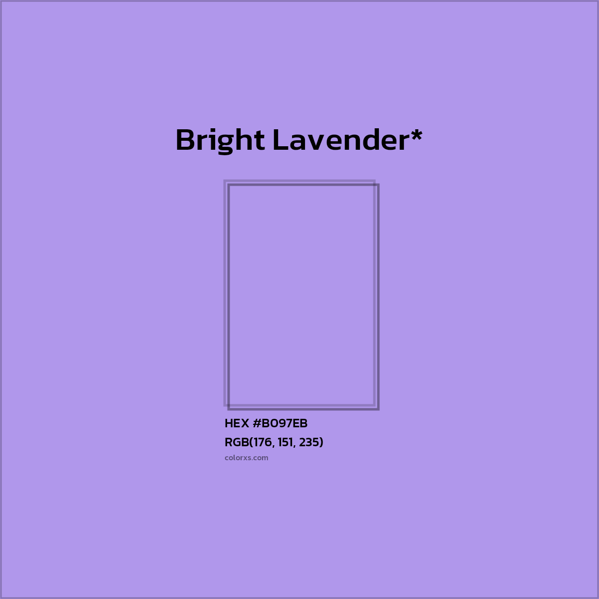 #B097EB hex color. RGB, RYB, CMYK, HSL, HSV codes and color conversions. Matching color names, palettes, paints.
