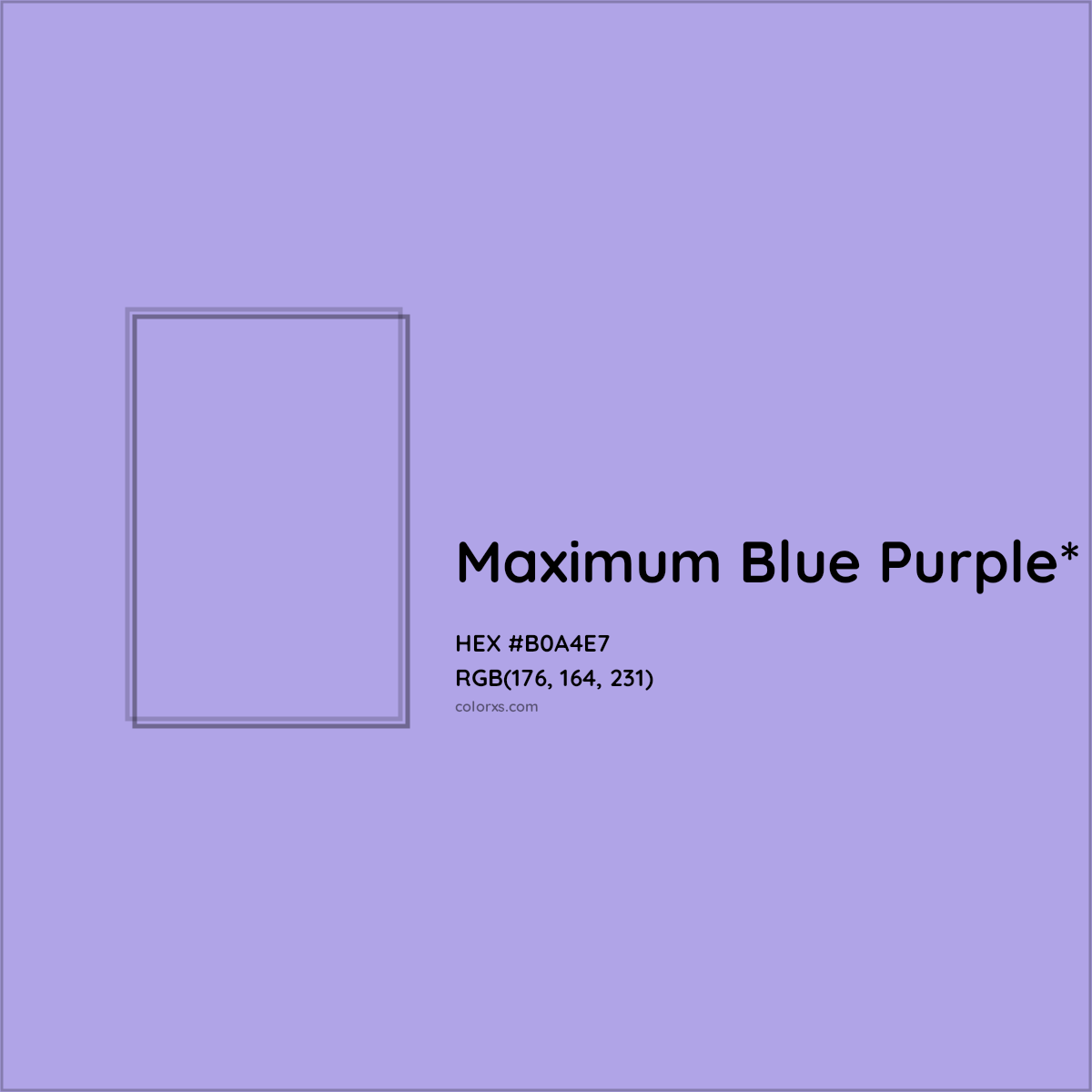 #B0A4E7 hex color. RGB, RYB, CMYK, HSL, HSV codes and color conversions. Matching color names, palettes, paints.