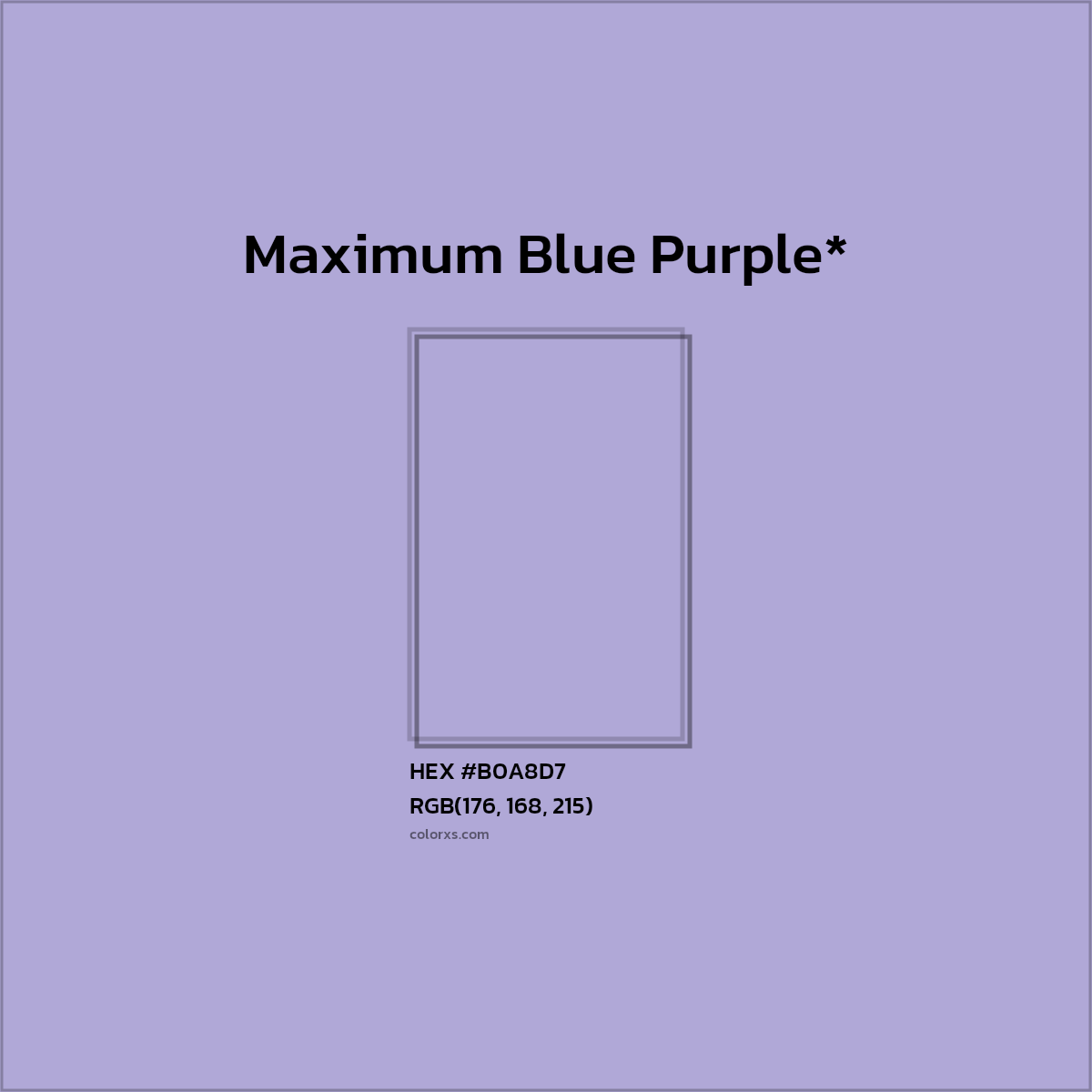 #B0A8D7 hex color. RGB, RYB, CMYK, HSL, HSV codes and color conversions. Matching color names, palettes, paints.