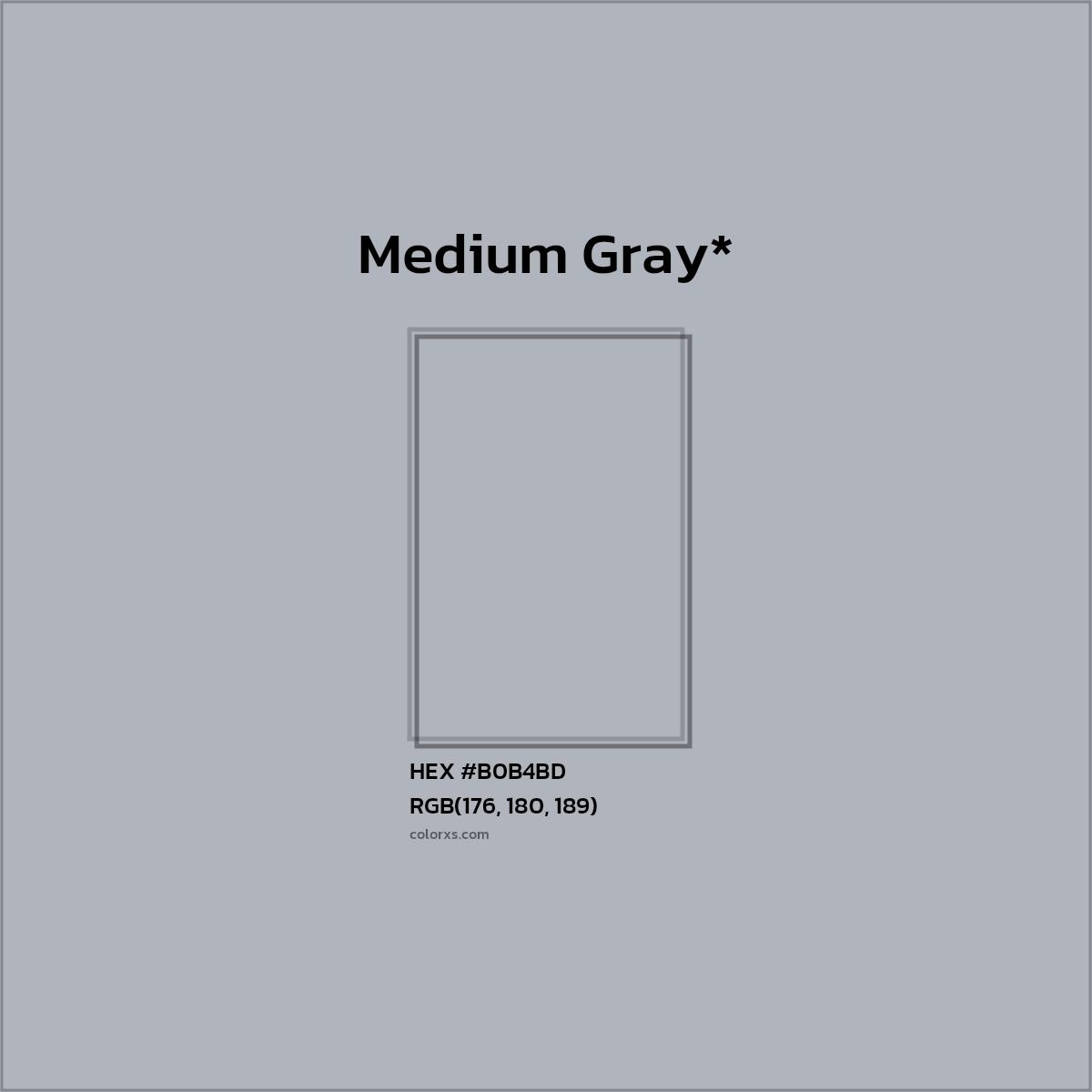 #B0B4BD hex color. RGB, RYB, CMYK, HSL, HSV codes and color conversions. Matching color names, palettes, paints.