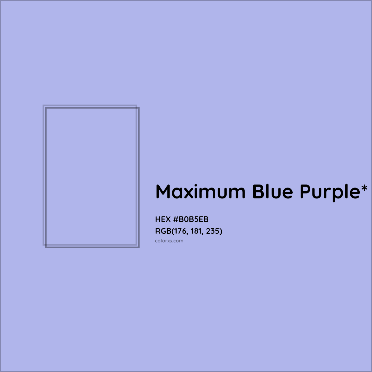 #B0B5EB hex color. RGB, RYB, CMYK, HSL, HSV codes and color conversions. Matching color names, palettes, paints.