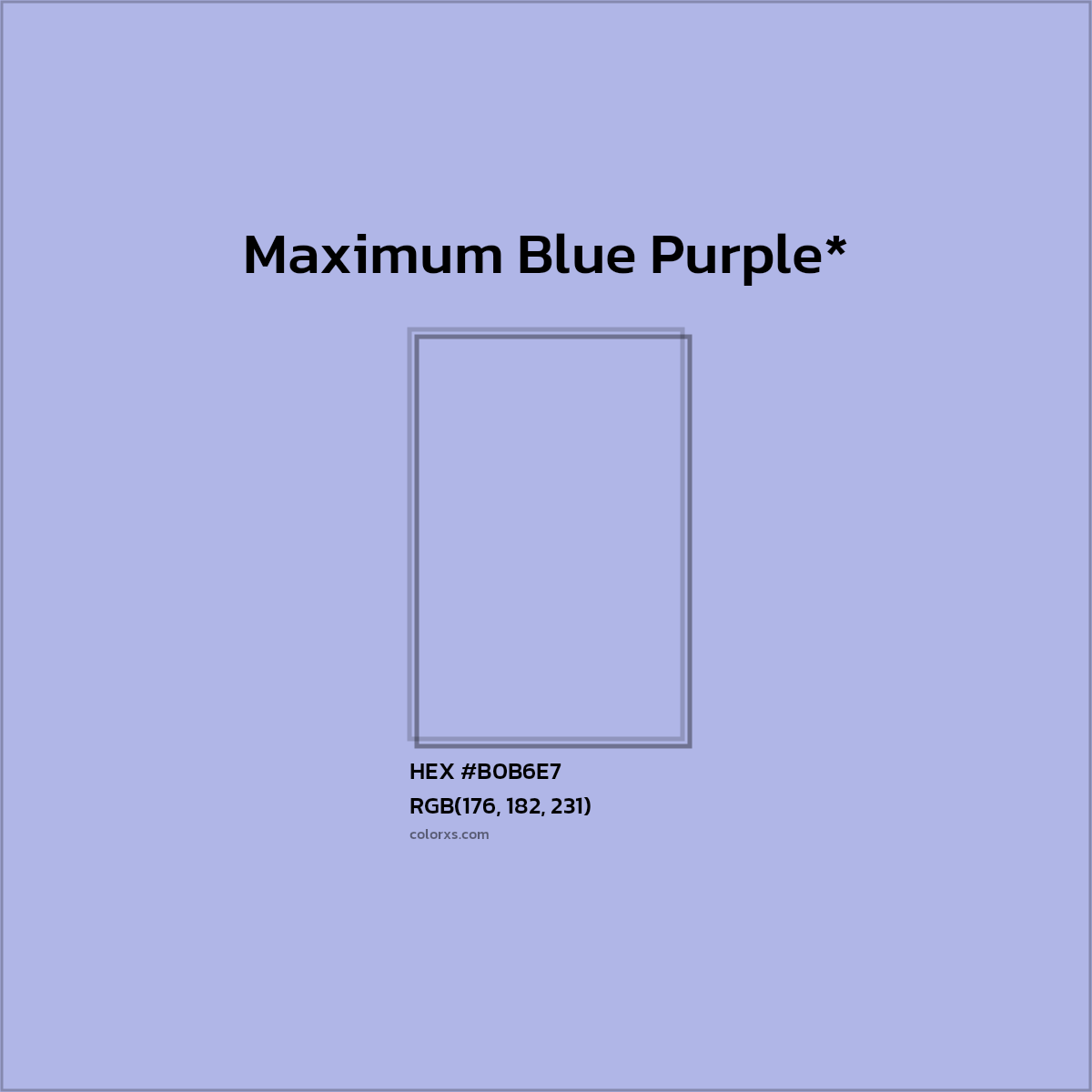 #B0B6E7 hex color. RGB, RYB, CMYK, HSL, HSV codes and color conversions. Matching color names, palettes, paints.