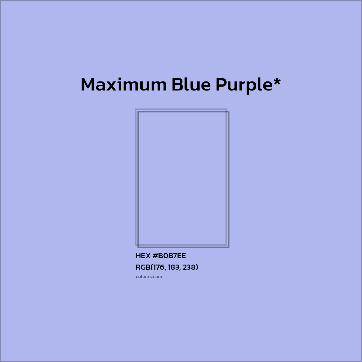 #B0B7EE hex color. RGB, RYB, CMYK, HSL, HSV codes and color conversions. Matching color names, palettes, paints.