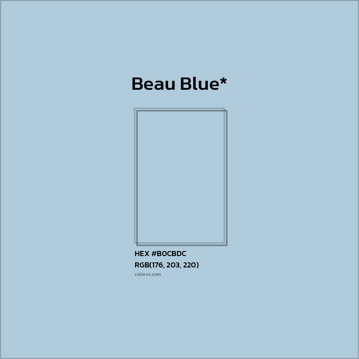 #B0CBDC hex color. RGB, RYB, CMYK, HSL, HSV codes and color conversions. Matching color names, palettes, paints.