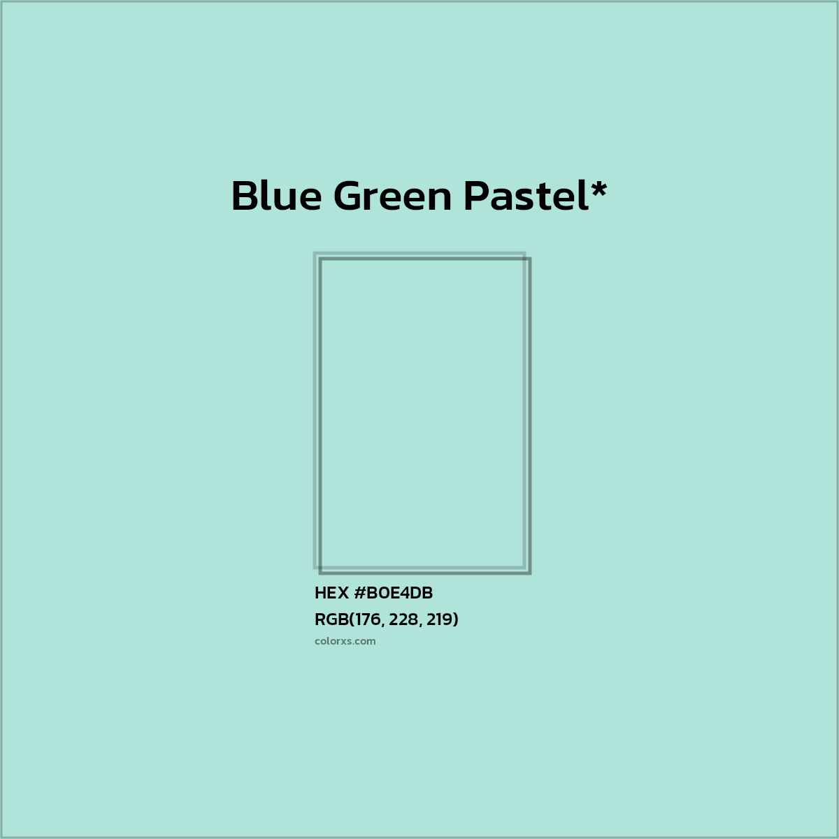 #B0E4DB hex color. RGB, RYB, CMYK, HSL, HSV codes and color conversions. Matching color names, palettes, paints.