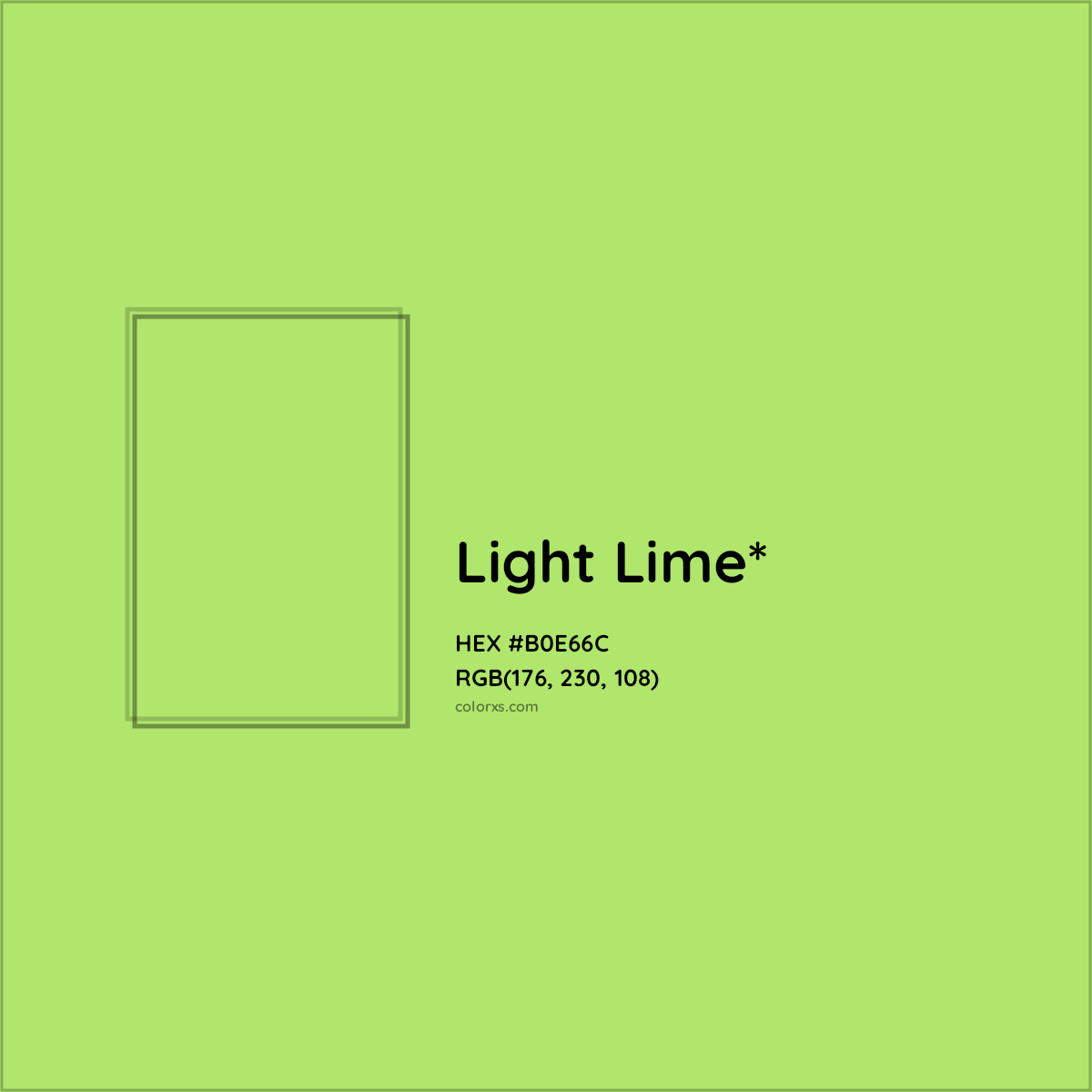 #B0E66C hex color. RGB, RYB, CMYK, HSL, HSV codes and color conversions. Matching color names, palettes, paints.