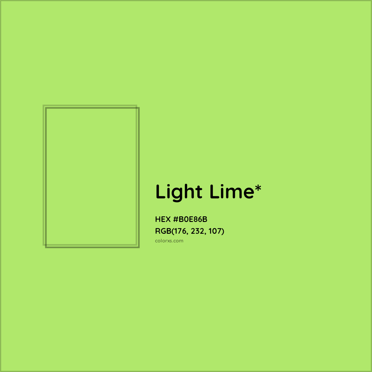 #B0E86B hex color. RGB, RYB, CMYK, HSL, HSV codes and color conversions. Matching color names, palettes, paints.