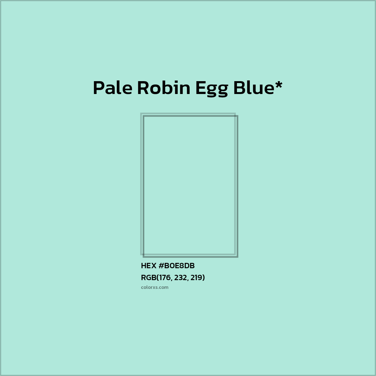 #B0E8DB hex color. RGB, RYB, CMYK, HSL, HSV codes and color conversions. Matching color names, palettes, paints.