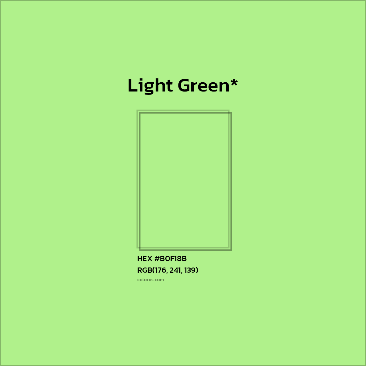 #B0F18B hex color. RGB, RYB, CMYK, HSL, HSV codes and color conversions. Matching color names, palettes, paints.