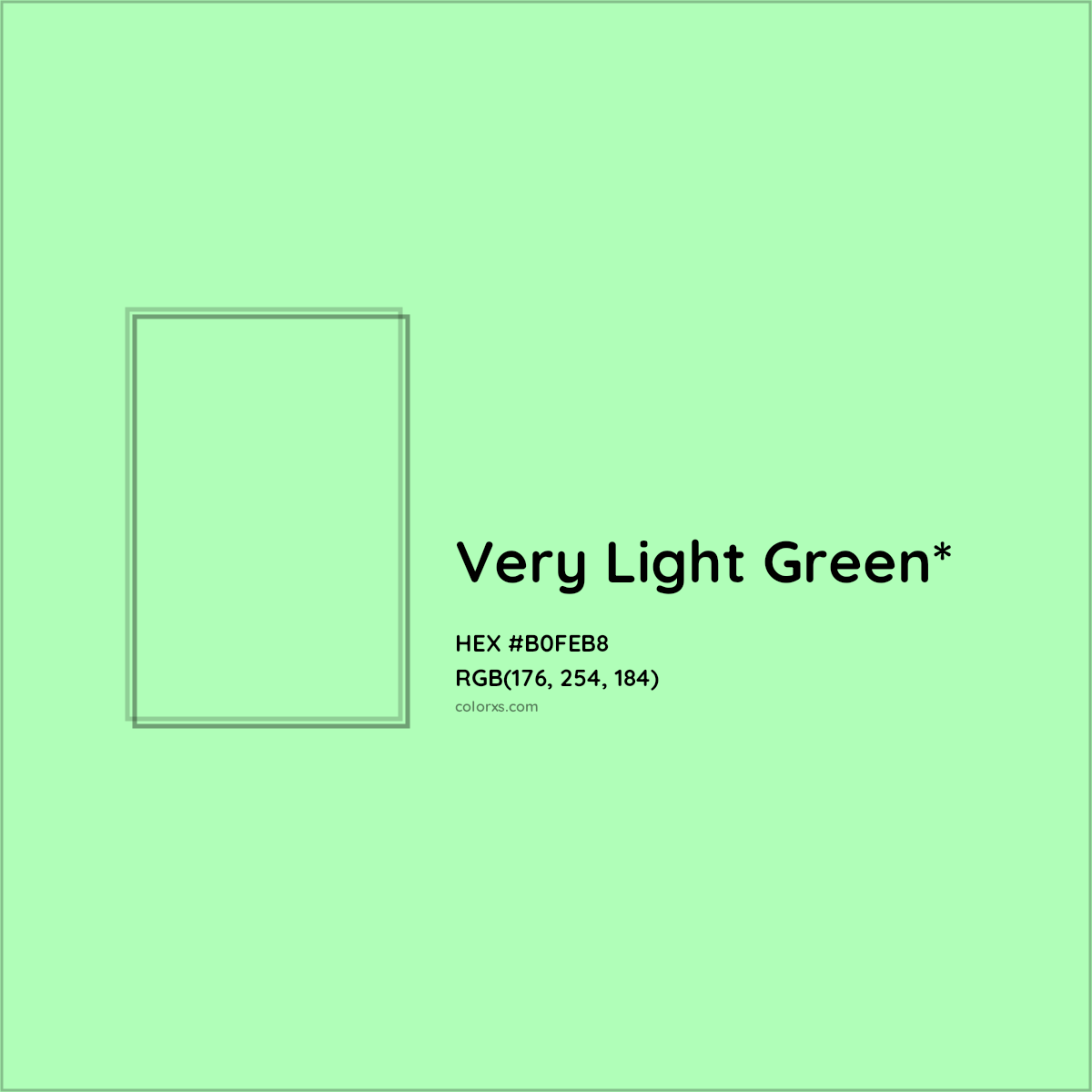 #B0FEB8 hex color. RGB, RYB, CMYK, HSL, HSV codes and color conversions. Matching color names, palettes, paints.