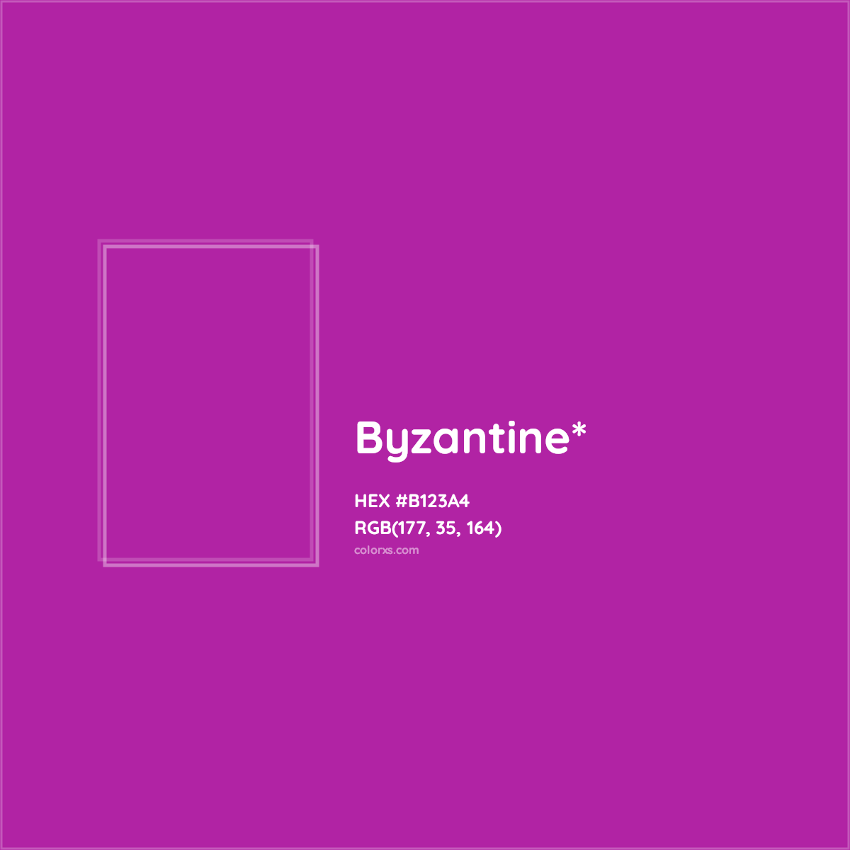 #B123A4 hex color. RGB, RYB, CMYK, HSL, HSV codes and color conversions. Matching color names, palettes, paints.