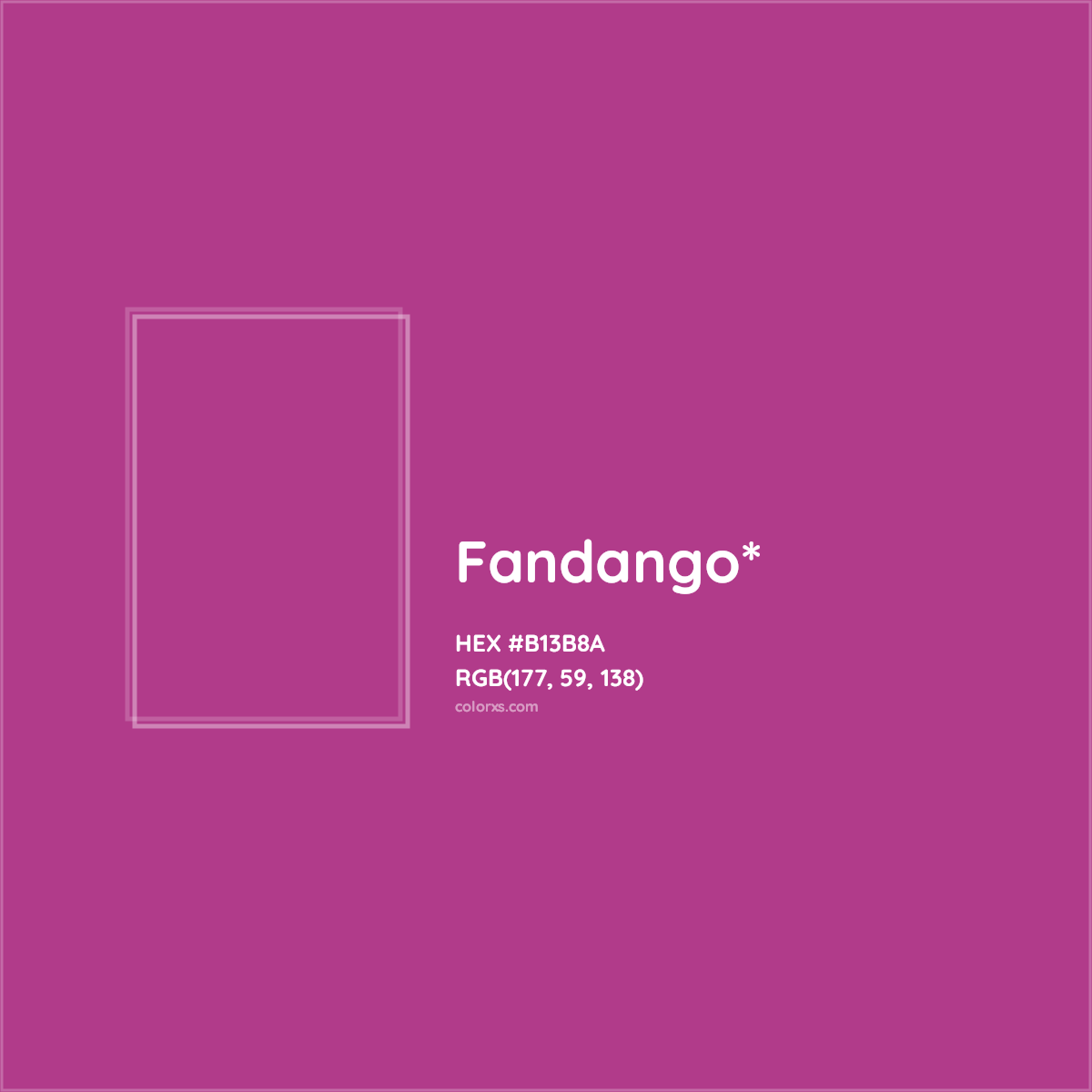 #B13B8A hex color. RGB, RYB, CMYK, HSL, HSV codes and color conversions. Matching color names, palettes, paints.