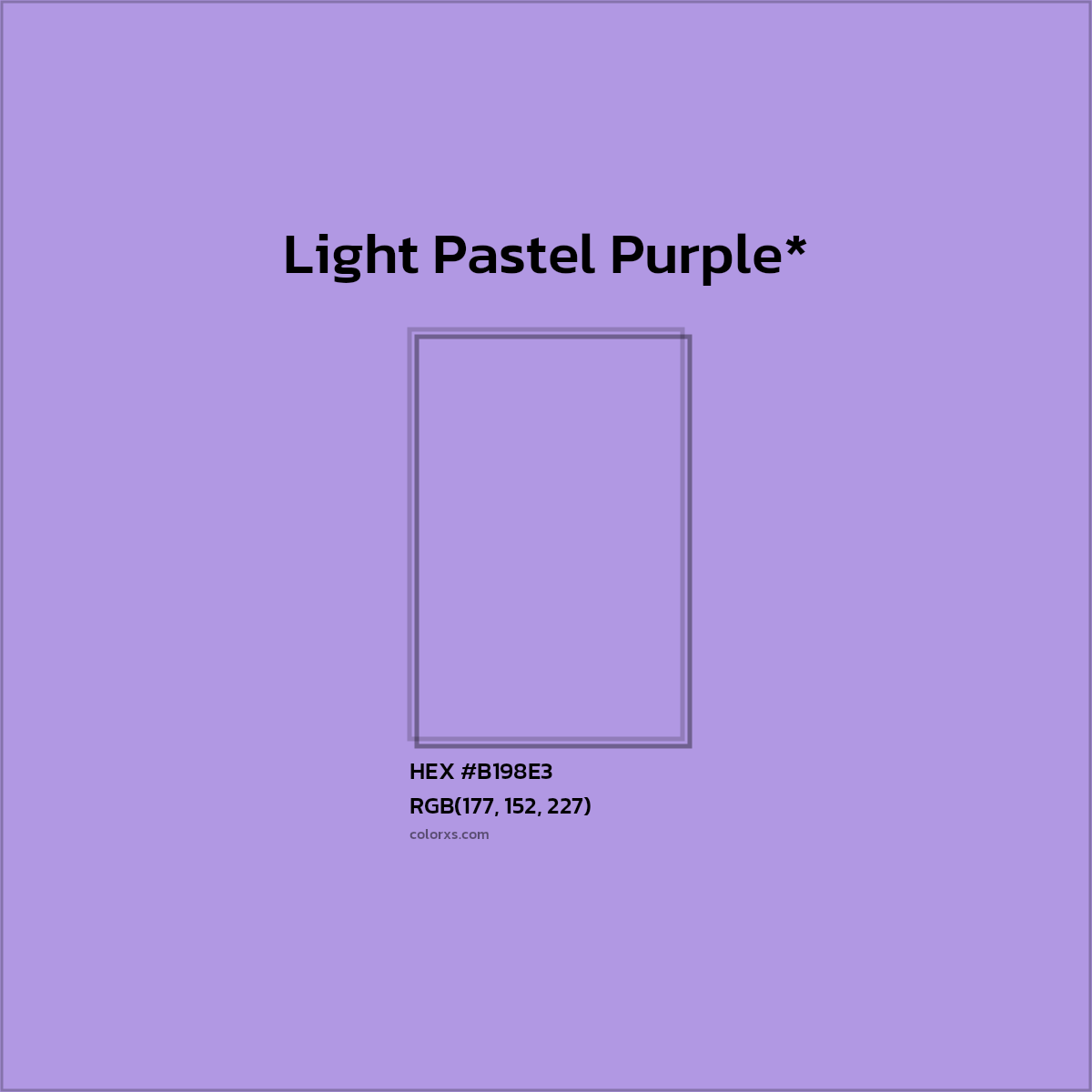 #B198E3 hex color. RGB, RYB, CMYK, HSL, HSV codes and color conversions. Matching color names, palettes, paints.