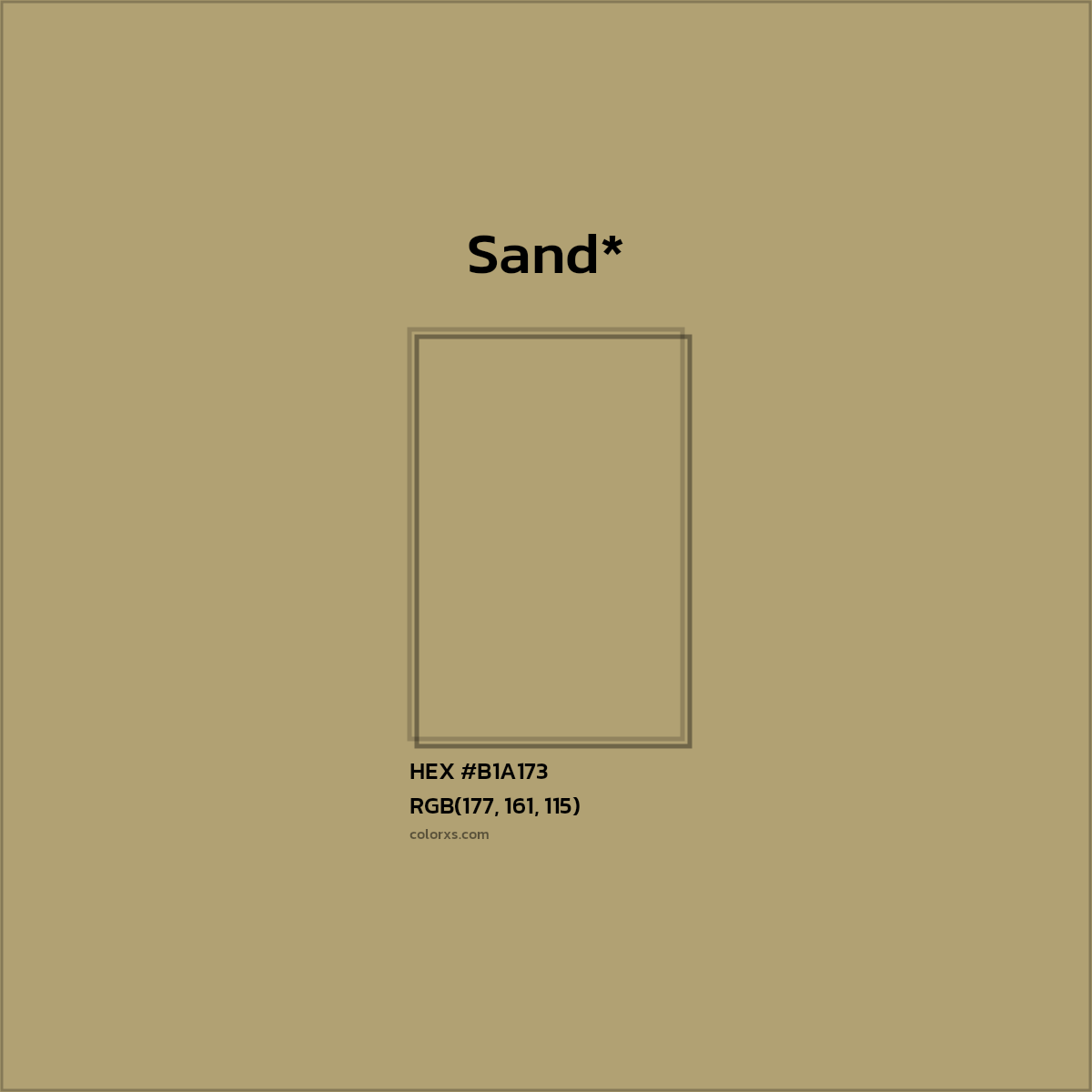 #B1A173 hex color. RGB, RYB, CMYK, HSL, HSV codes and color conversions. Matching color names, palettes, paints.