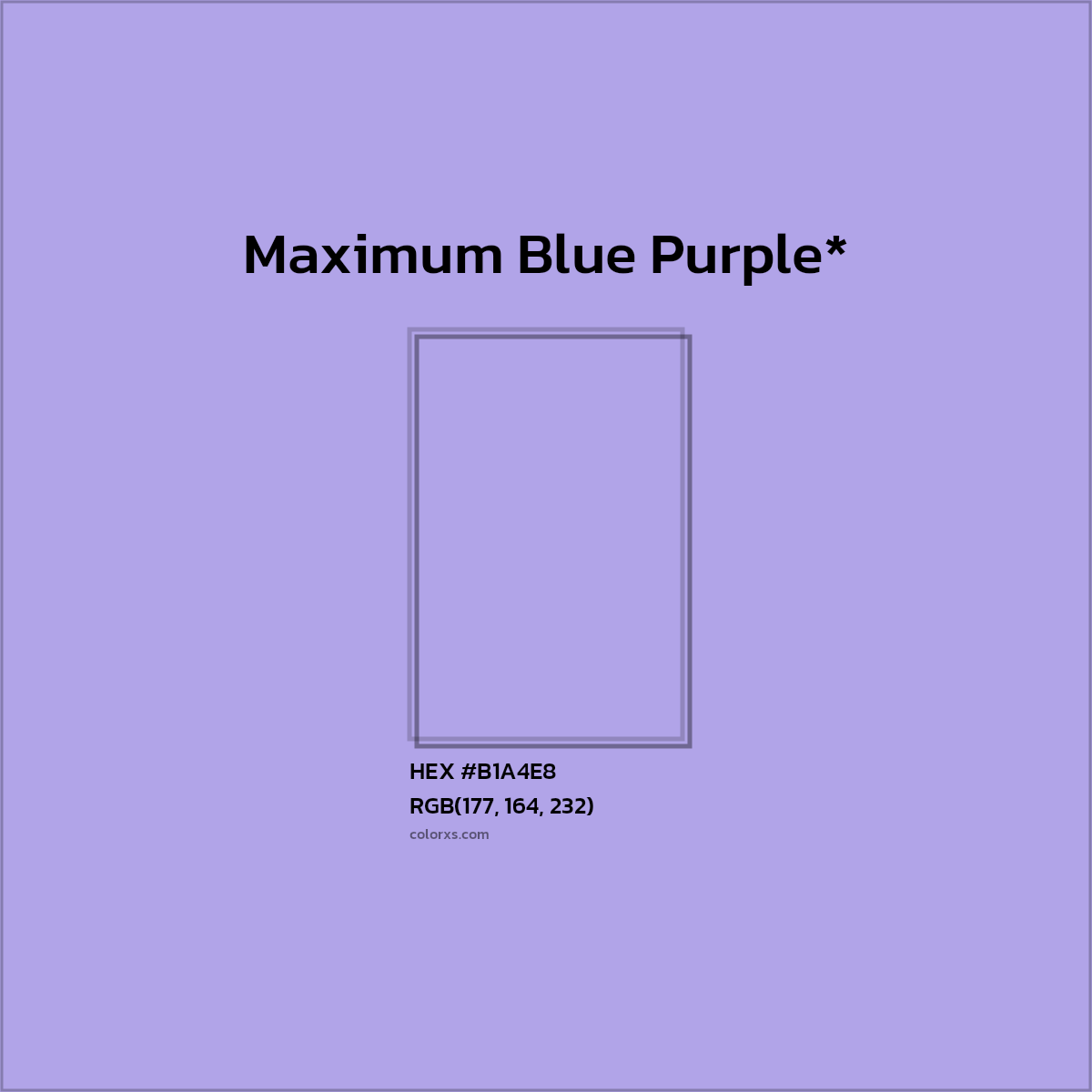 #B1A4E8 hex color. RGB, RYB, CMYK, HSL, HSV codes and color conversions. Matching color names, palettes, paints.