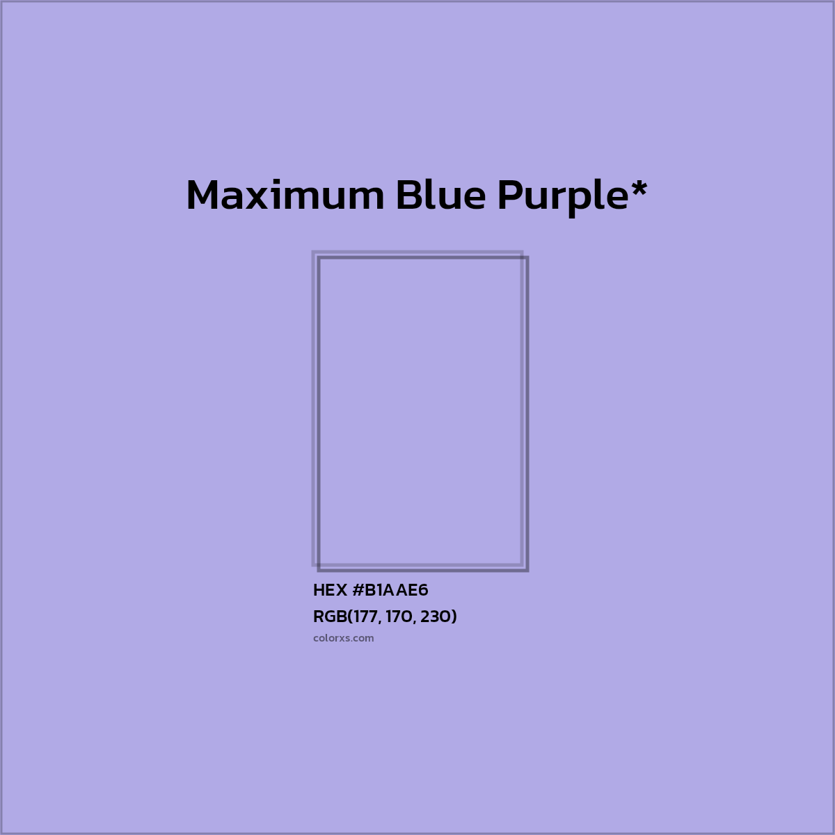 #B1AAE6 hex color. RGB, RYB, CMYK, HSL, HSV codes and color conversions. Matching color names, palettes, paints.