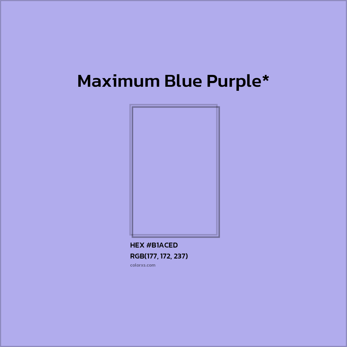 #B1ACED hex color. RGB, RYB, CMYK, HSL, HSV codes and color conversions. Matching color names, palettes, paints.