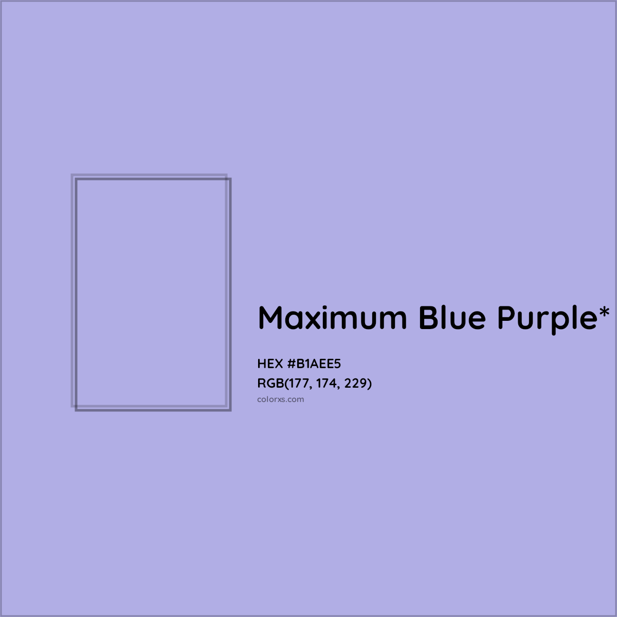 #B1AEE5 hex color. RGB, RYB, CMYK, HSL, HSV codes and color conversions. Matching color names, palettes, paints.