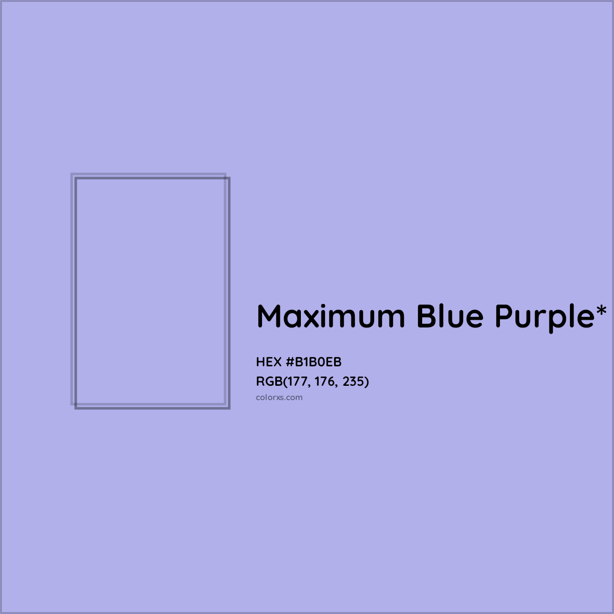 #B1B0EB hex color. RGB, RYB, CMYK, HSL, HSV codes and color conversions. Matching color names, palettes, paints.