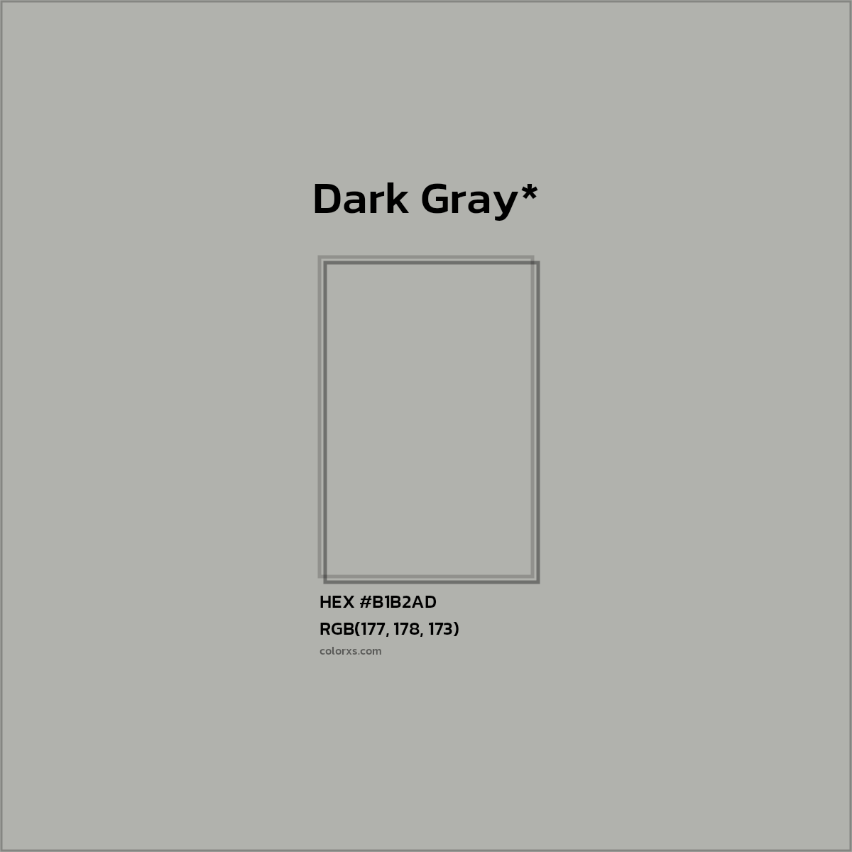#B1B2AD hex color. RGB, RYB, CMYK, HSL, HSV codes and color conversions. Matching color names, palettes, paints.