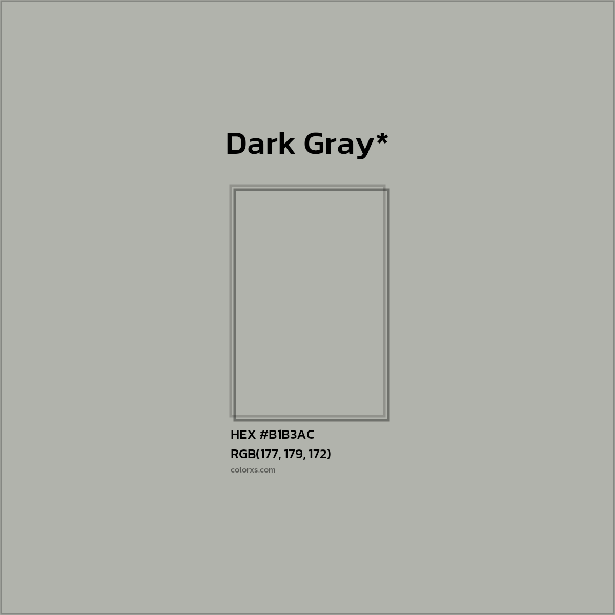 #B1B3AC hex color. RGB, RYB, CMYK, HSL, HSV codes and color conversions. Matching color names, palettes, paints.