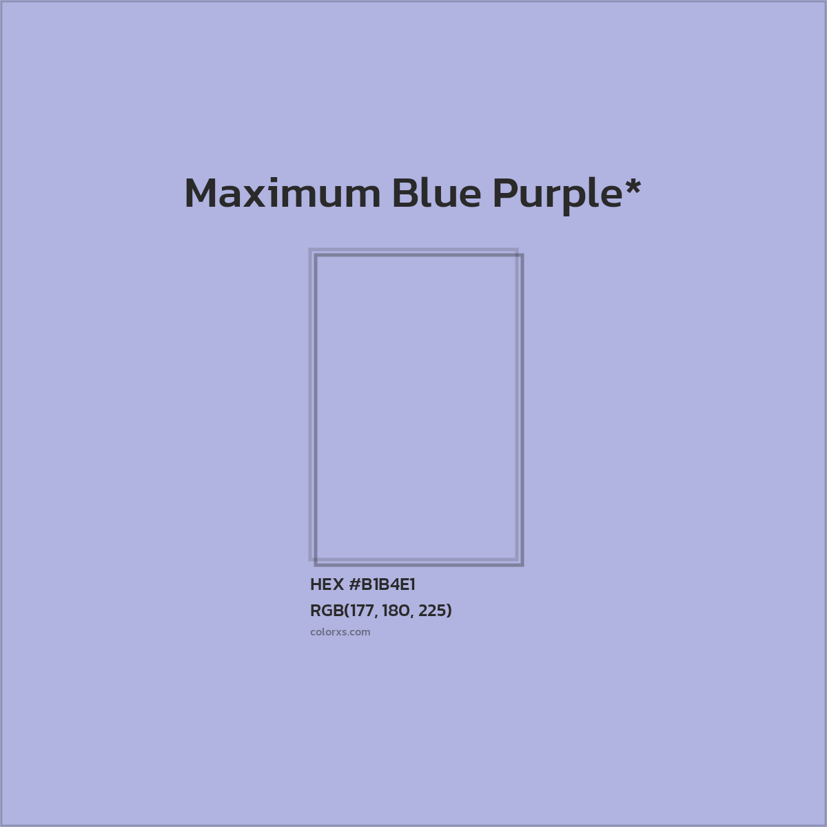 #B1B4E1 hex color. RGB, RYB, CMYK, HSL, HSV codes and color conversions. Matching color names, palettes, paints.