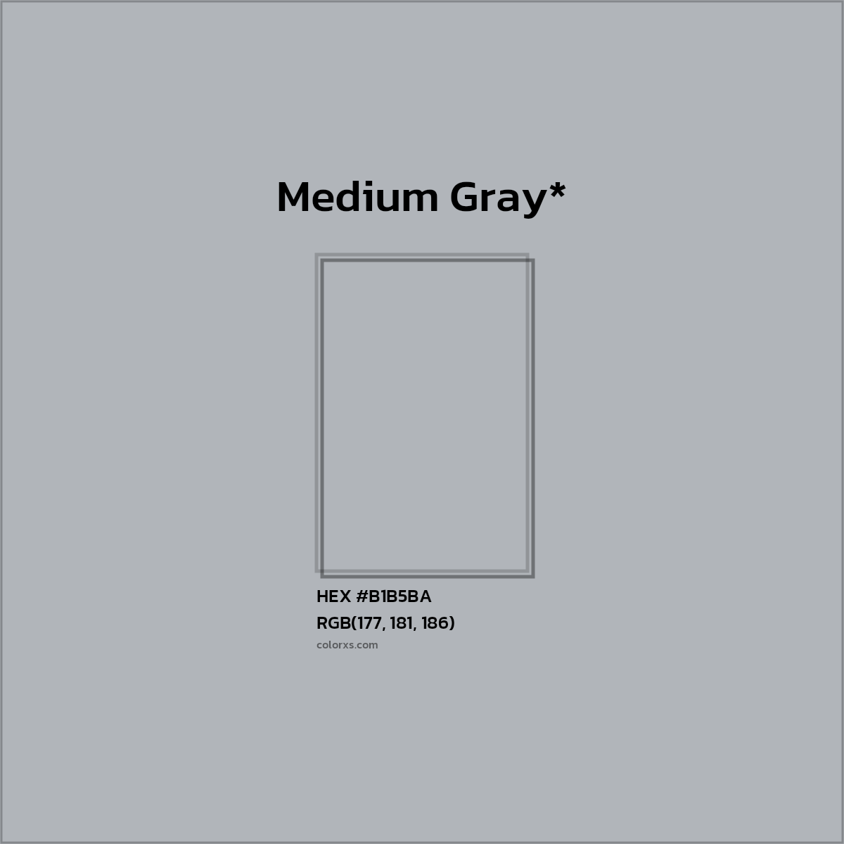 #B1B5BA hex color. RGB, RYB, CMYK, HSL, HSV codes and color conversions. Matching color names, palettes, paints.