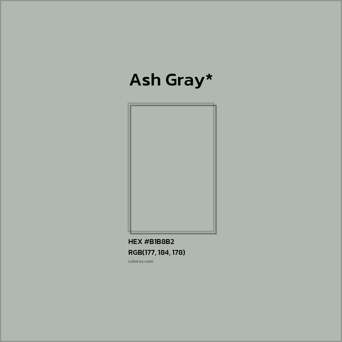 #B1B8B2 hex color. RGB, RYB, CMYK, HSL, HSV codes and color conversions. Matching color names, palettes, paints.