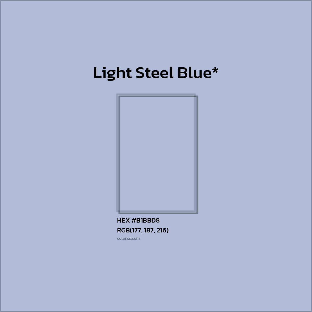 #B1BBD8 hex color. RGB, RYB, CMYK, HSL, HSV codes and color conversions. Matching color names, palettes, paints.