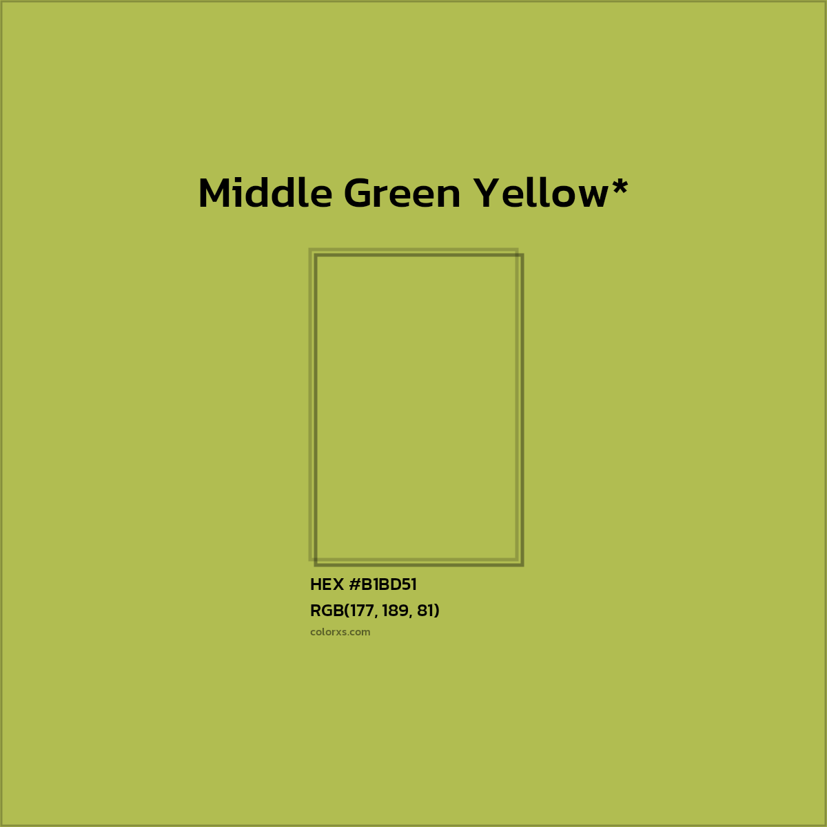 #B1BD51 hex color. RGB, RYB, CMYK, HSL, HSV codes and color conversions. Matching color names, palettes, paints.