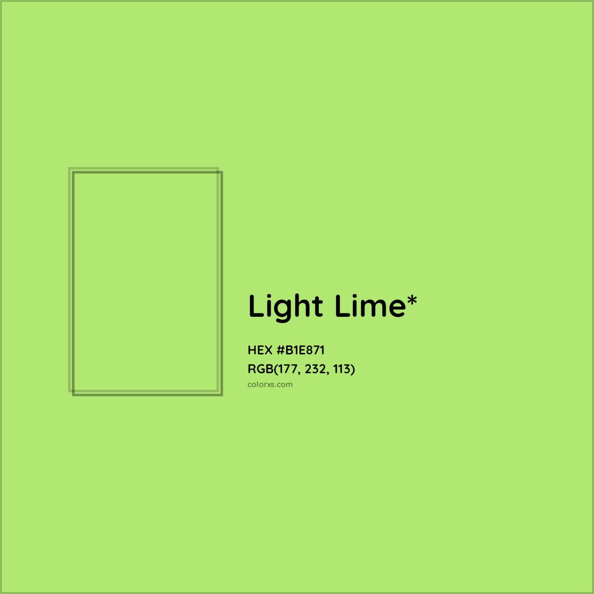 #B1E871 hex color. RGB, RYB, CMYK, HSL, HSV codes and color conversions. Matching color names, palettes, paints.