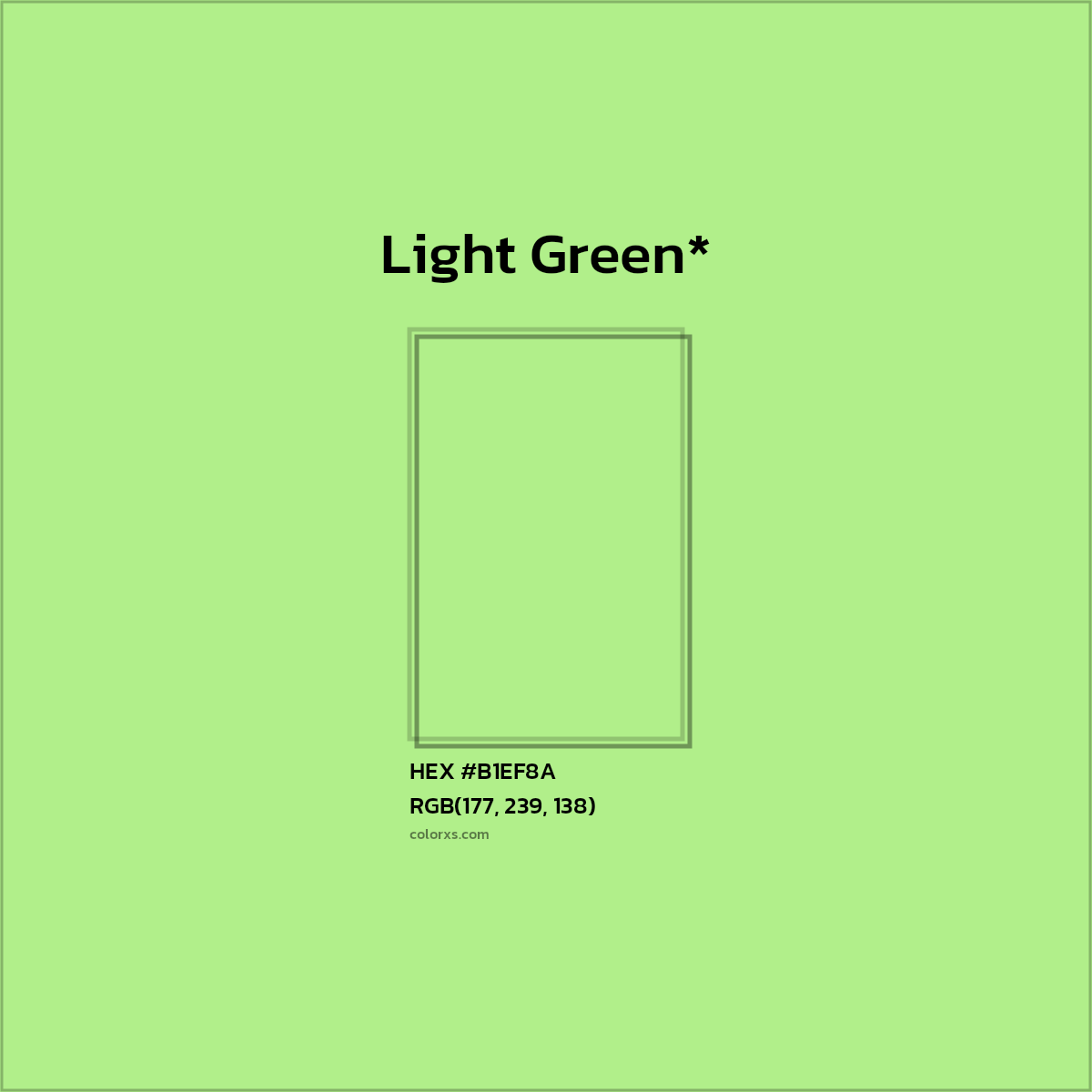 #B1EF8A hex color. RGB, RYB, CMYK, HSL, HSV codes and color conversions. Matching color names, palettes, paints.