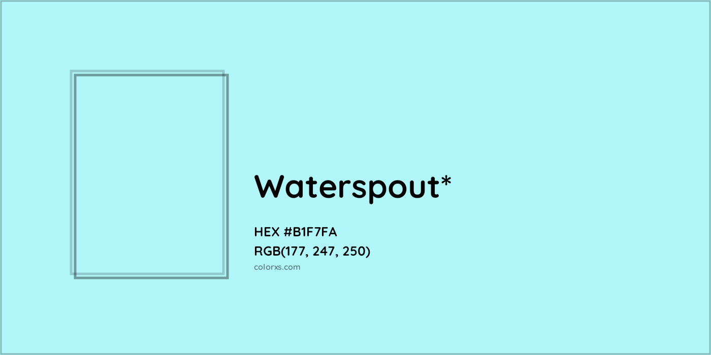#B1F7FA hex color. RGB, RYB, CMYK, HSL, HSV codes and color conversions. Matching color names, palettes, paints.