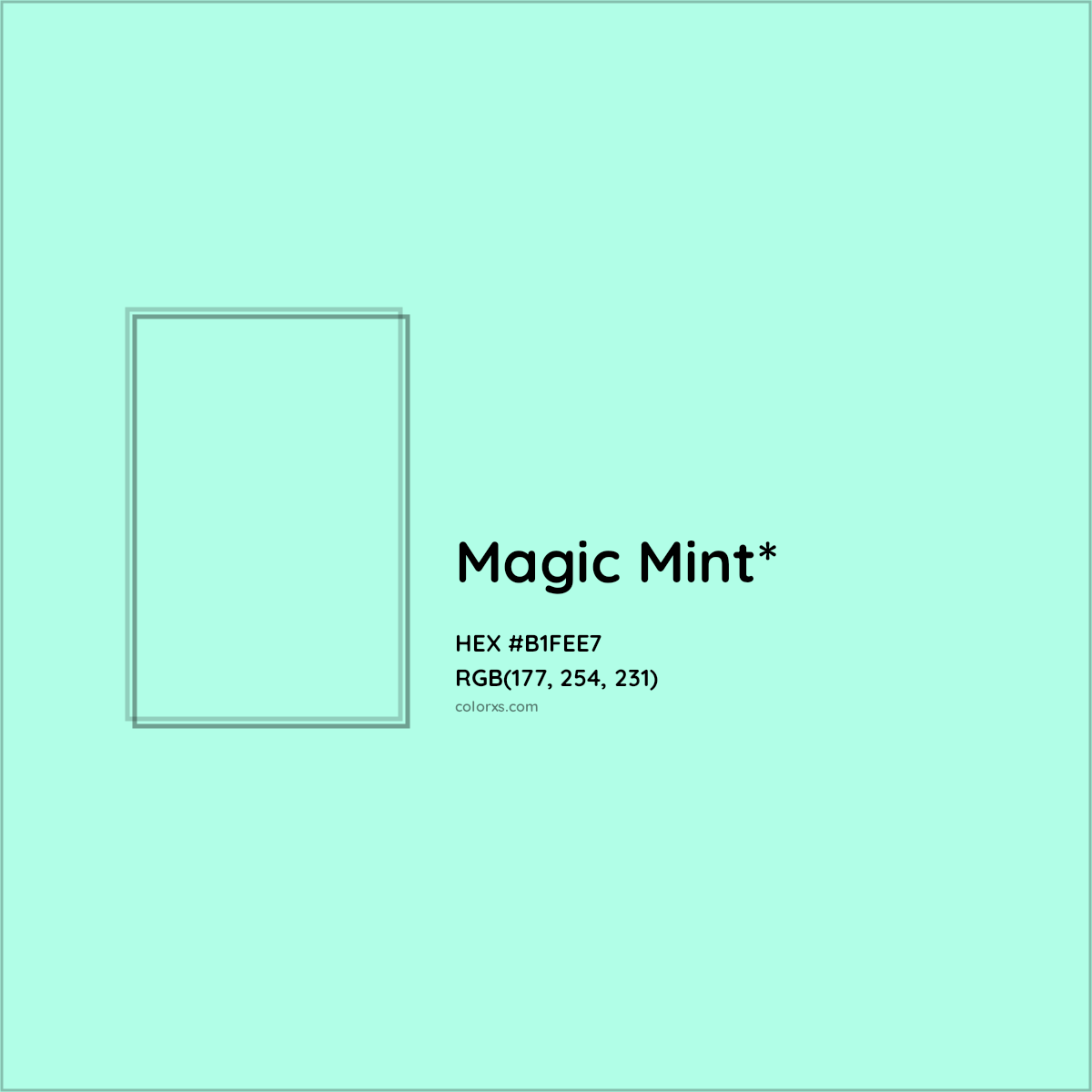 #B1FEE7 hex color. RGB, RYB, CMYK, HSL, HSV codes and color conversions. Matching color names, palettes, paints.