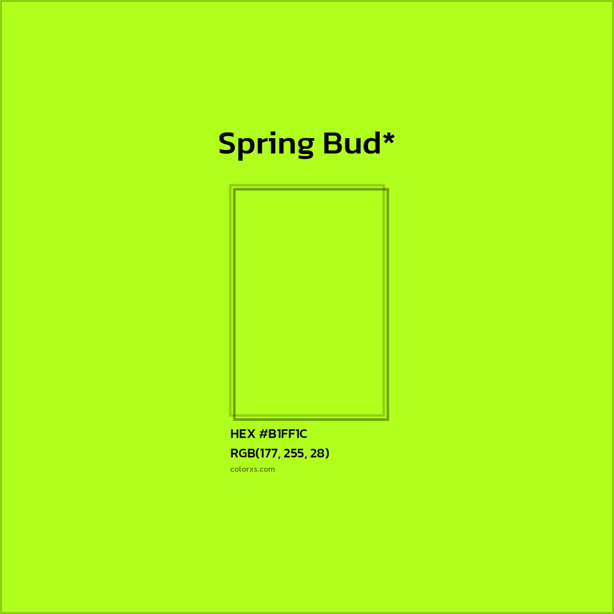 #B1FF1C hex color. RGB, RYB, CMYK, HSL, HSV codes and color conversions. Matching color names, palettes, paints.