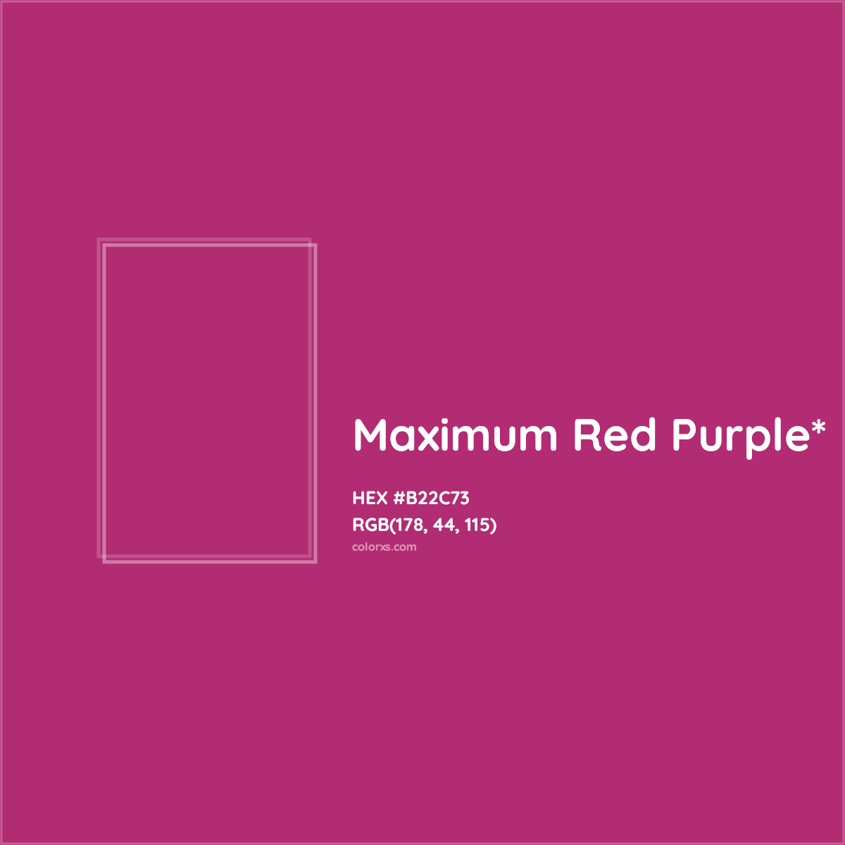 #B22C73 hex color. RGB, RYB, CMYK, HSL, HSV codes and color conversions. Matching color names, palettes, paints.