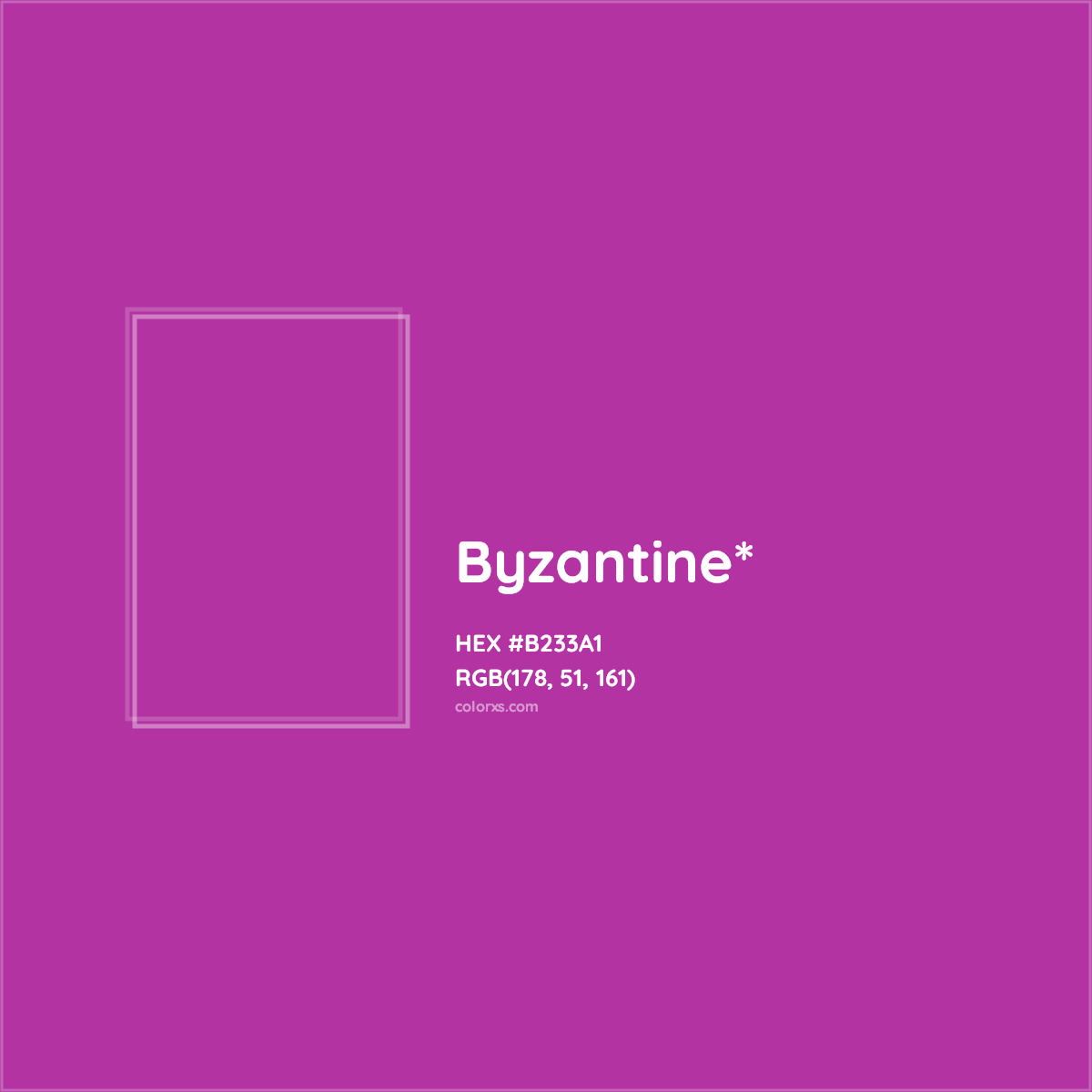 #B233A1 hex color. RGB, RYB, CMYK, HSL, HSV codes and color conversions. Matching color names, palettes, paints.