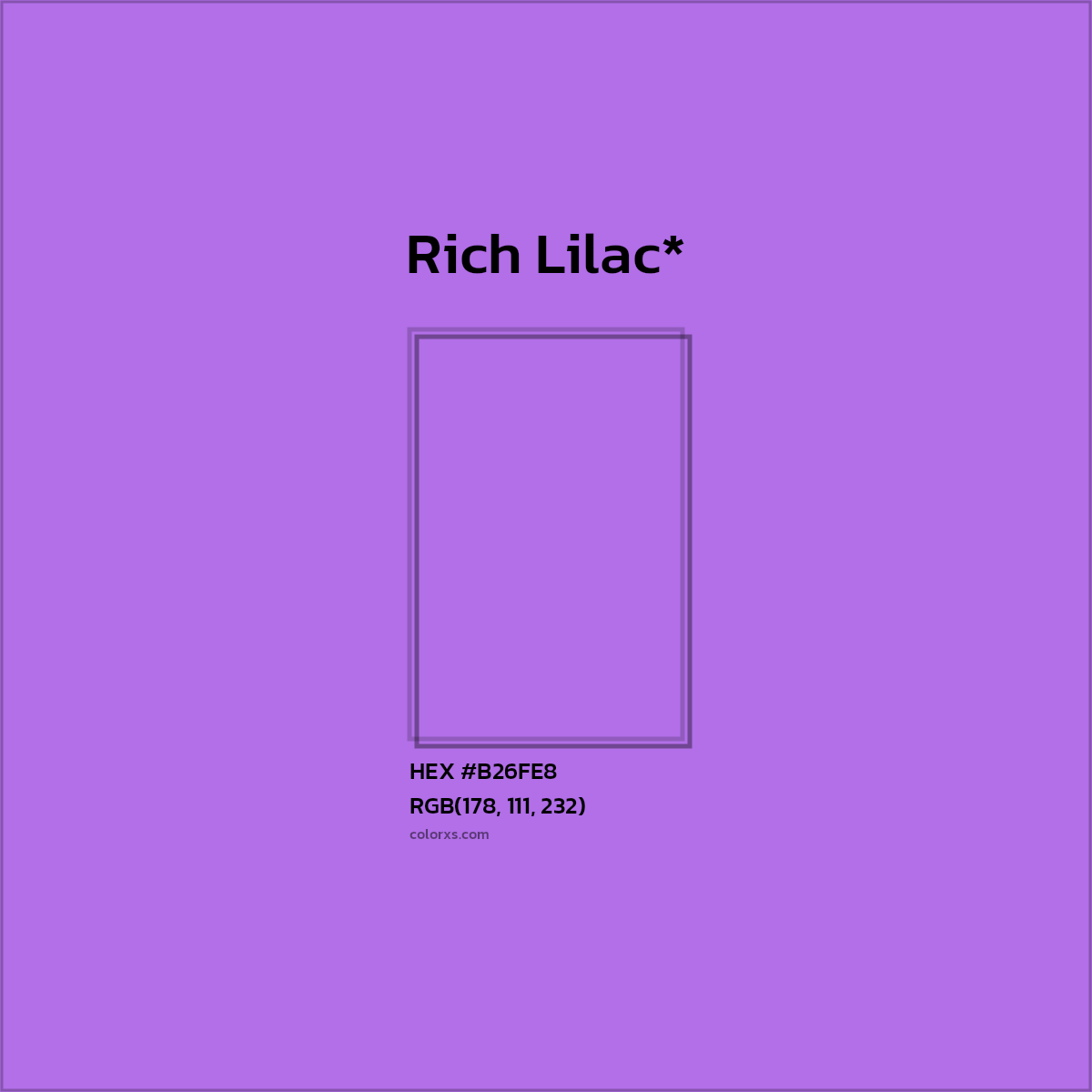 #B26FE8 hex color. RGB, RYB, CMYK, HSL, HSV codes and color conversions. Matching color names, palettes, paints.