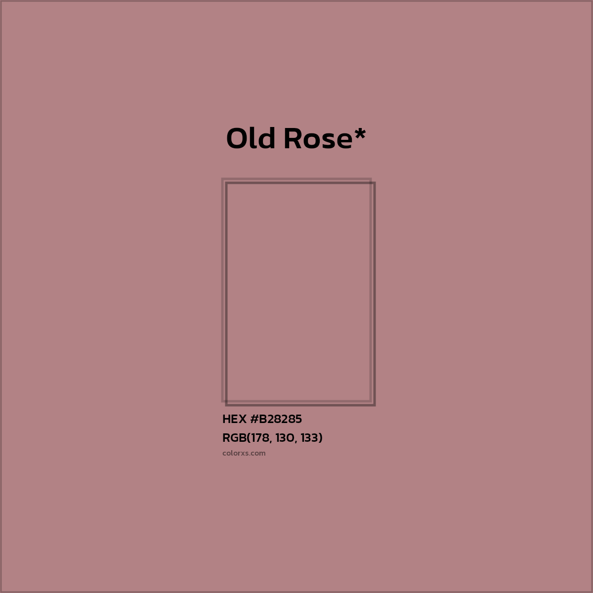 #B28285 hex color. RGB, RYB, CMYK, HSL, HSV codes and color conversions. Matching color names, palettes, paints.