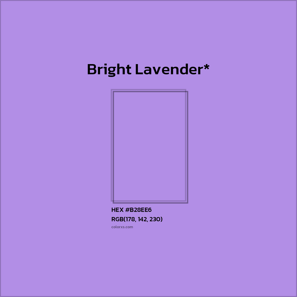 #B28EE6 hex color. RGB, RYB, CMYK, HSL, HSV codes and color conversions. Matching color names, palettes, paints.