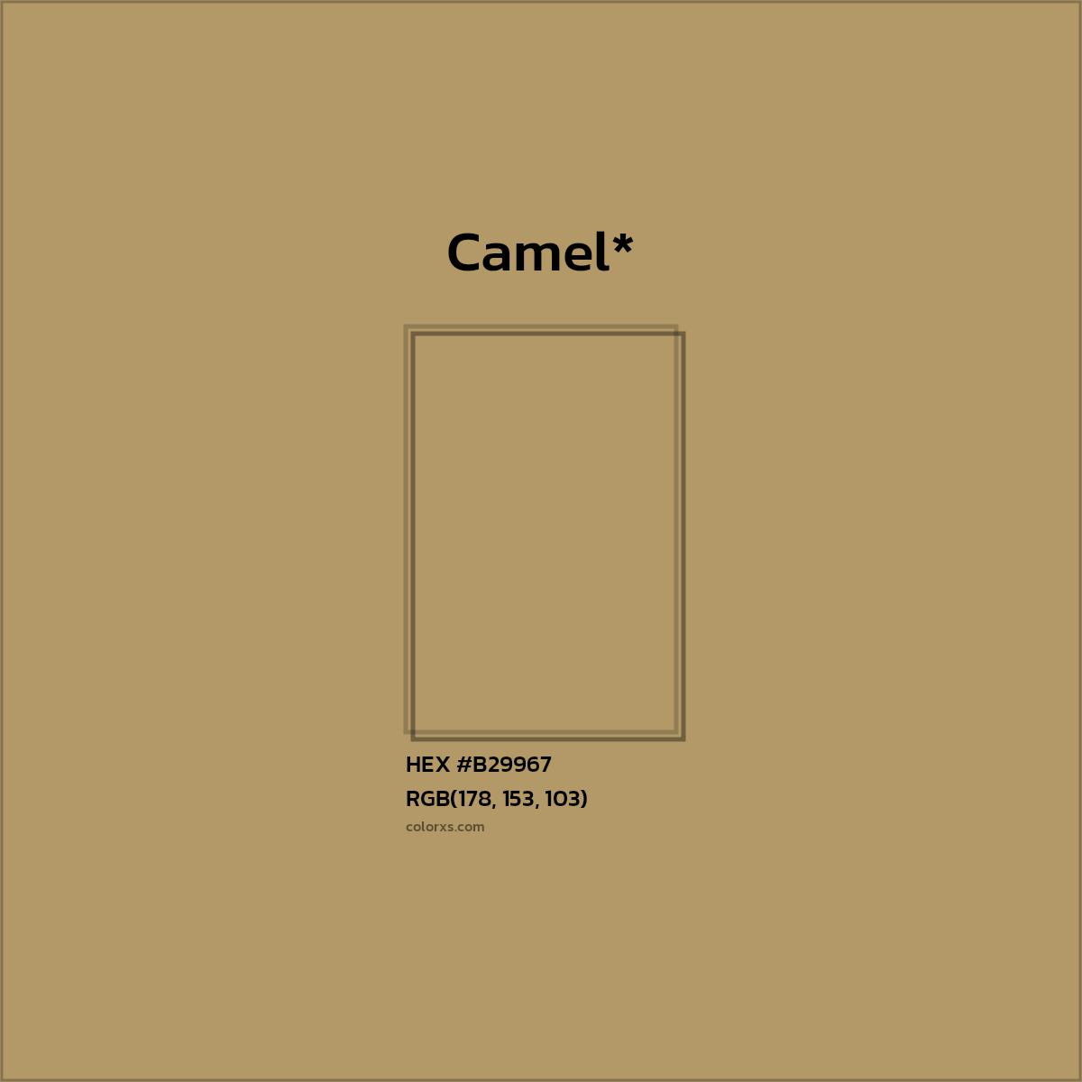 #B29967 hex color. RGB, RYB, CMYK, HSL, HSV codes and color conversions. Matching color names, palettes, paints.