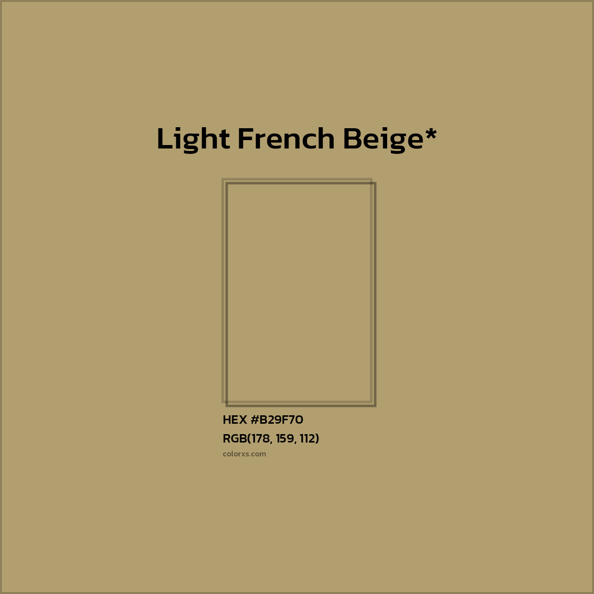 #B29F70 hex color. RGB, RYB, CMYK, HSL, HSV codes and color conversions. Matching color names, palettes, paints.