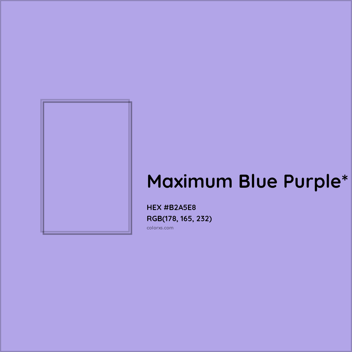 #B2A5E8 hex color. RGB, RYB, CMYK, HSL, HSV codes and color conversions. Matching color names, palettes, paints.
