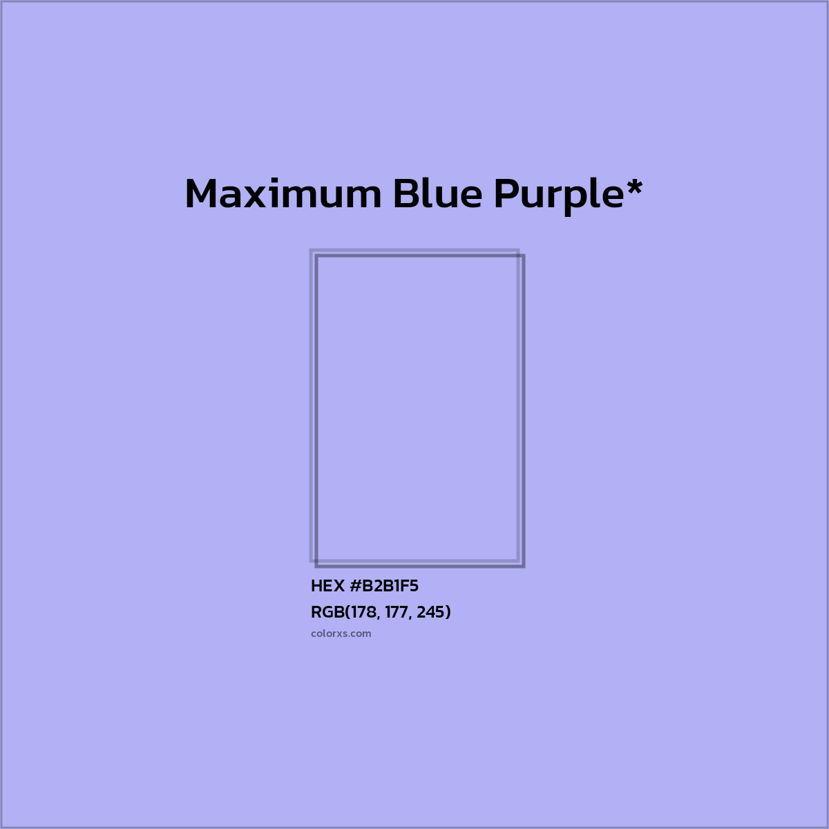 #B2B1F5 hex color. RGB, RYB, CMYK, HSL, HSV codes and color conversions. Matching color names, palettes, paints.